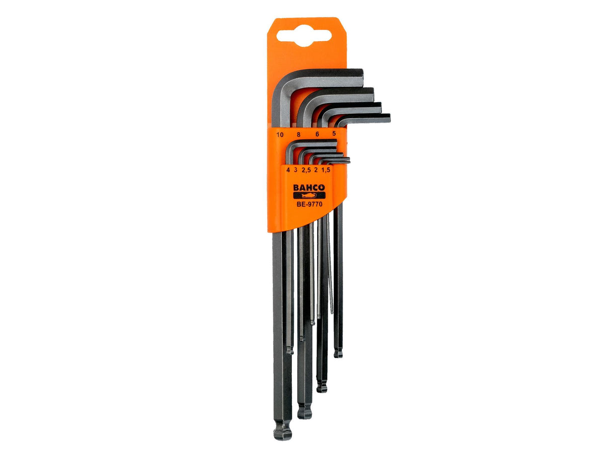 Bahco BE-9770 Metric Long Ball End Hex L-Key Set, 9 Piece