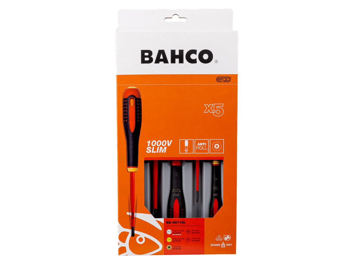 Bahco BE-9871SL ERGO Slim VDE Insulated Screwdriver Set, 5 Piece