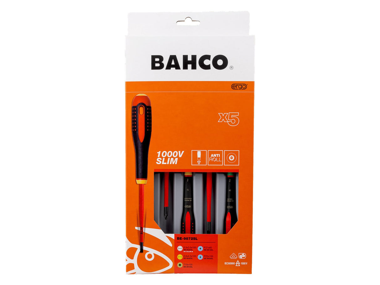 Bahco BE-9872SL ERGO VDE Insulated Screwdriver Set, 5 Piece