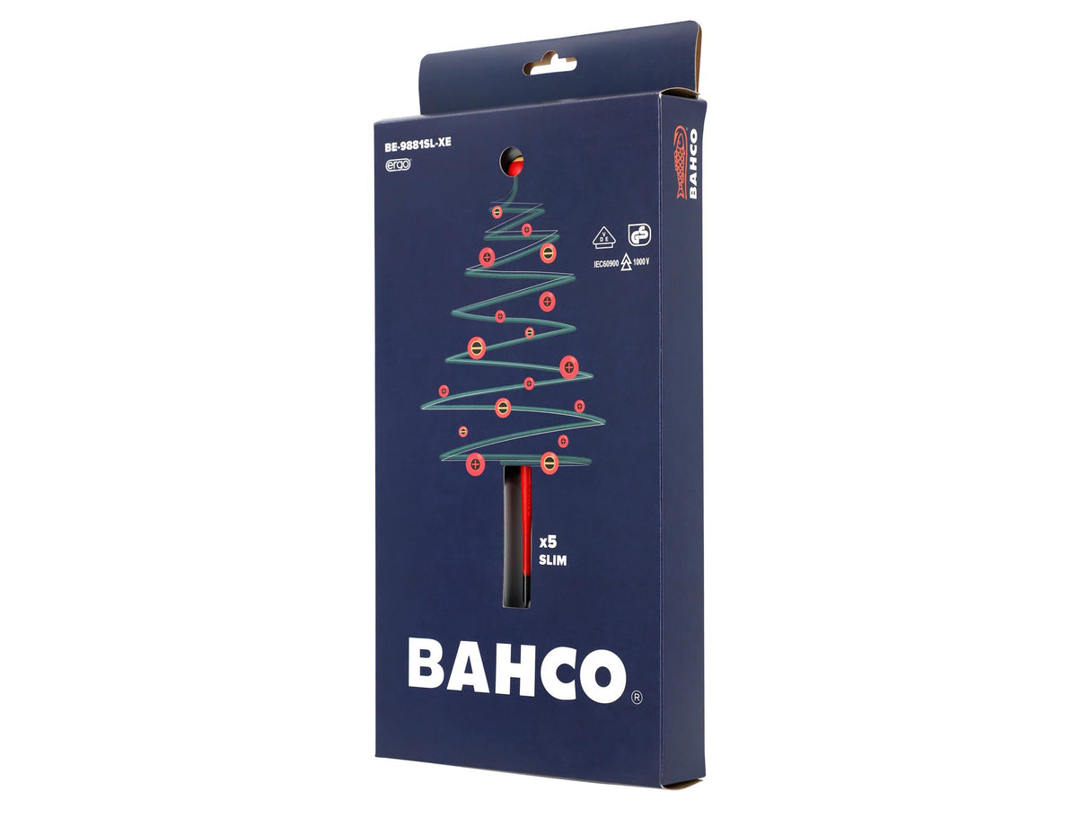 Bahco XMAS BE-9881SL ERGO Slim VDE Insulated Screwdriver Set, 5 Piece