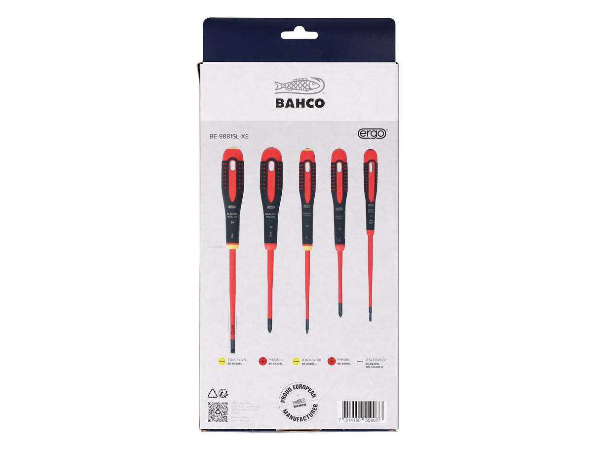 Bahco XMAS BE-9881SL ERGO Slim VDE Insulated Screwdriver Set, 5 Piece