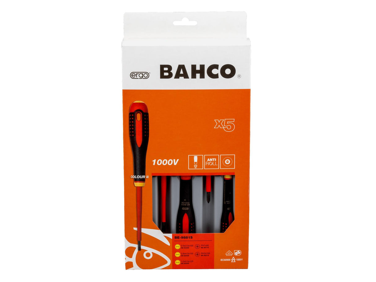 Bahco BE-9881S ERGO VDE Insulated Screwdriver Set, 5 Piece