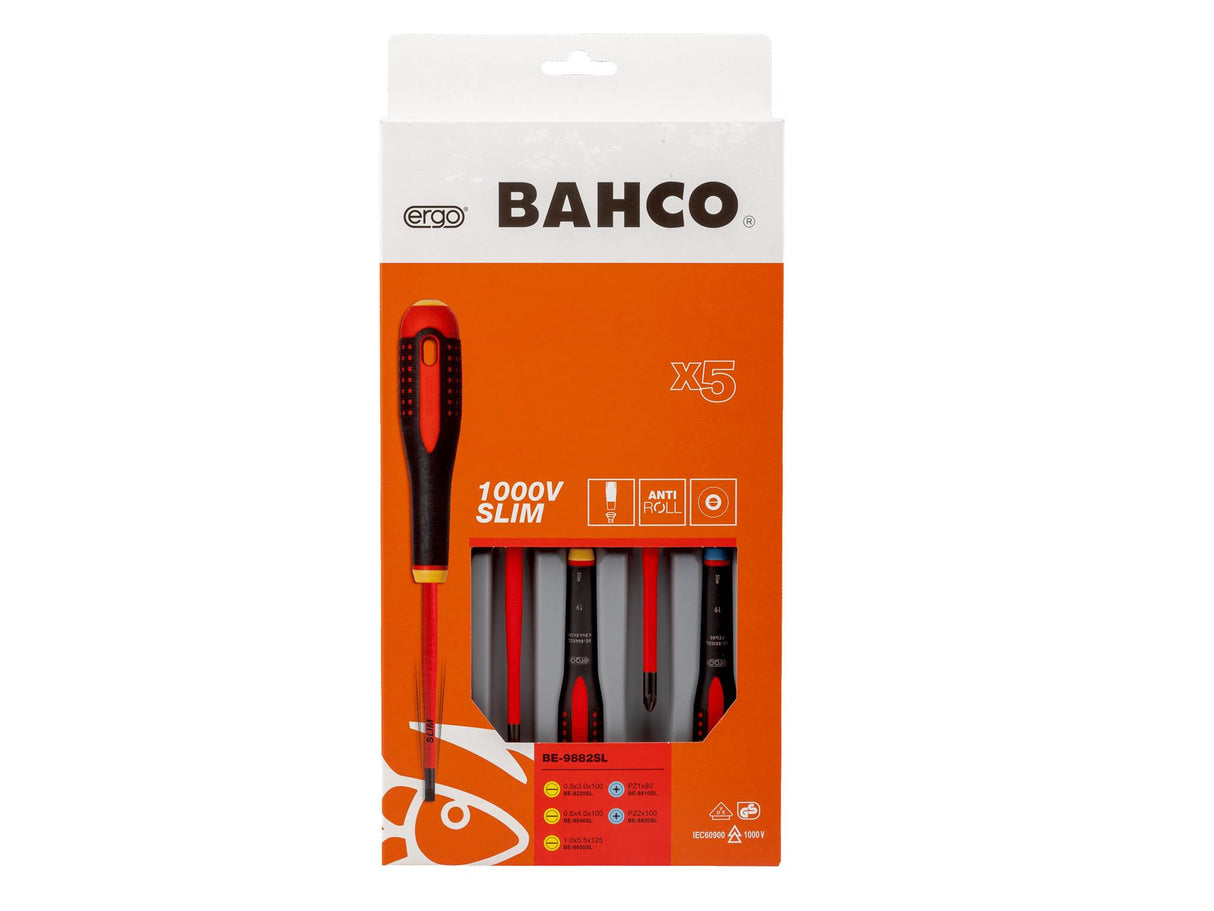 Bahco BE-9882SL ERGO Slim VDE Insulated Screwdriver Set, 5 Piece