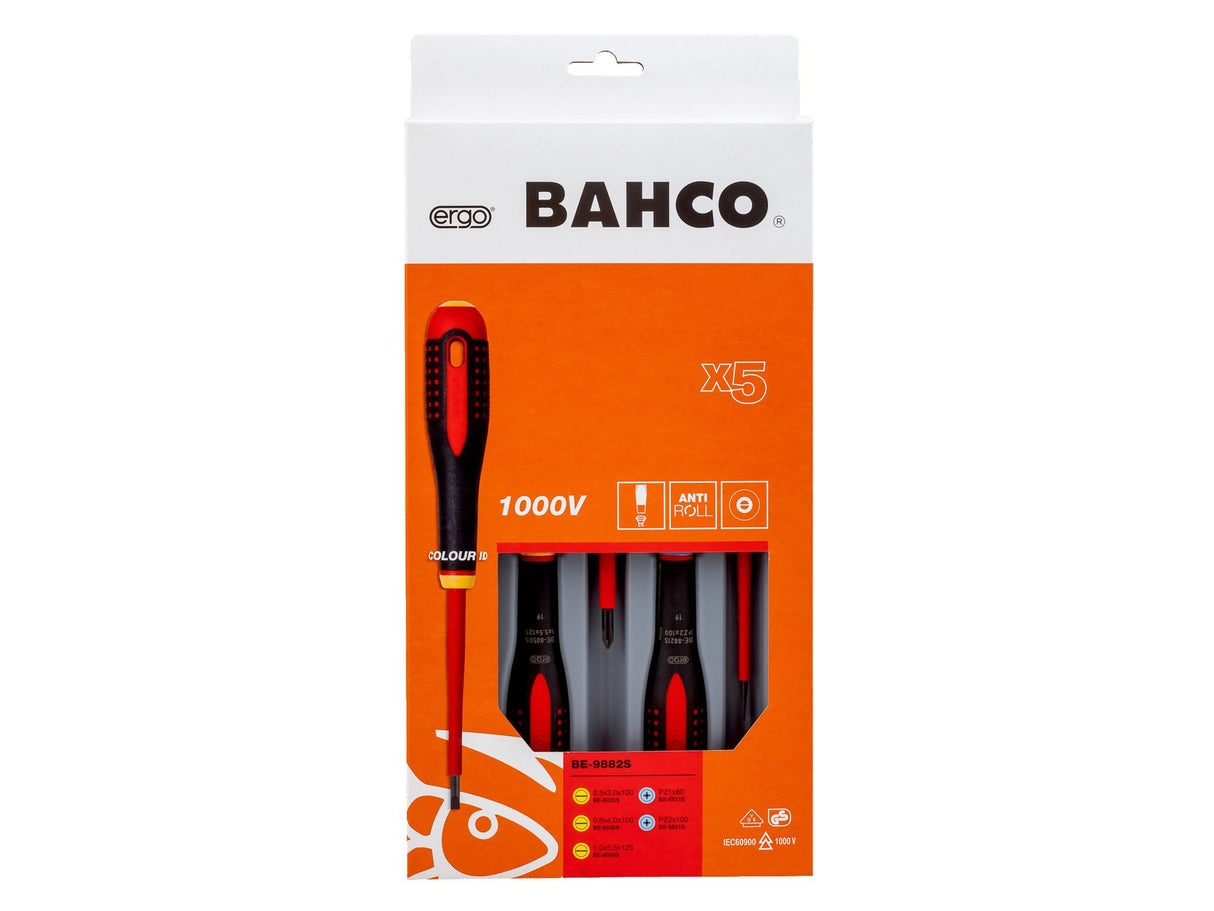 Bahco BE-9882S ERGO VDE Insulated Screwdriver Set, 5 Piece
