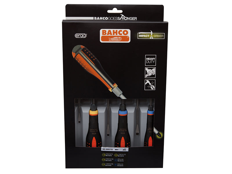 Bahco BE-9882TB ERGO Through Blade Screwdriver Set, 6 Piece