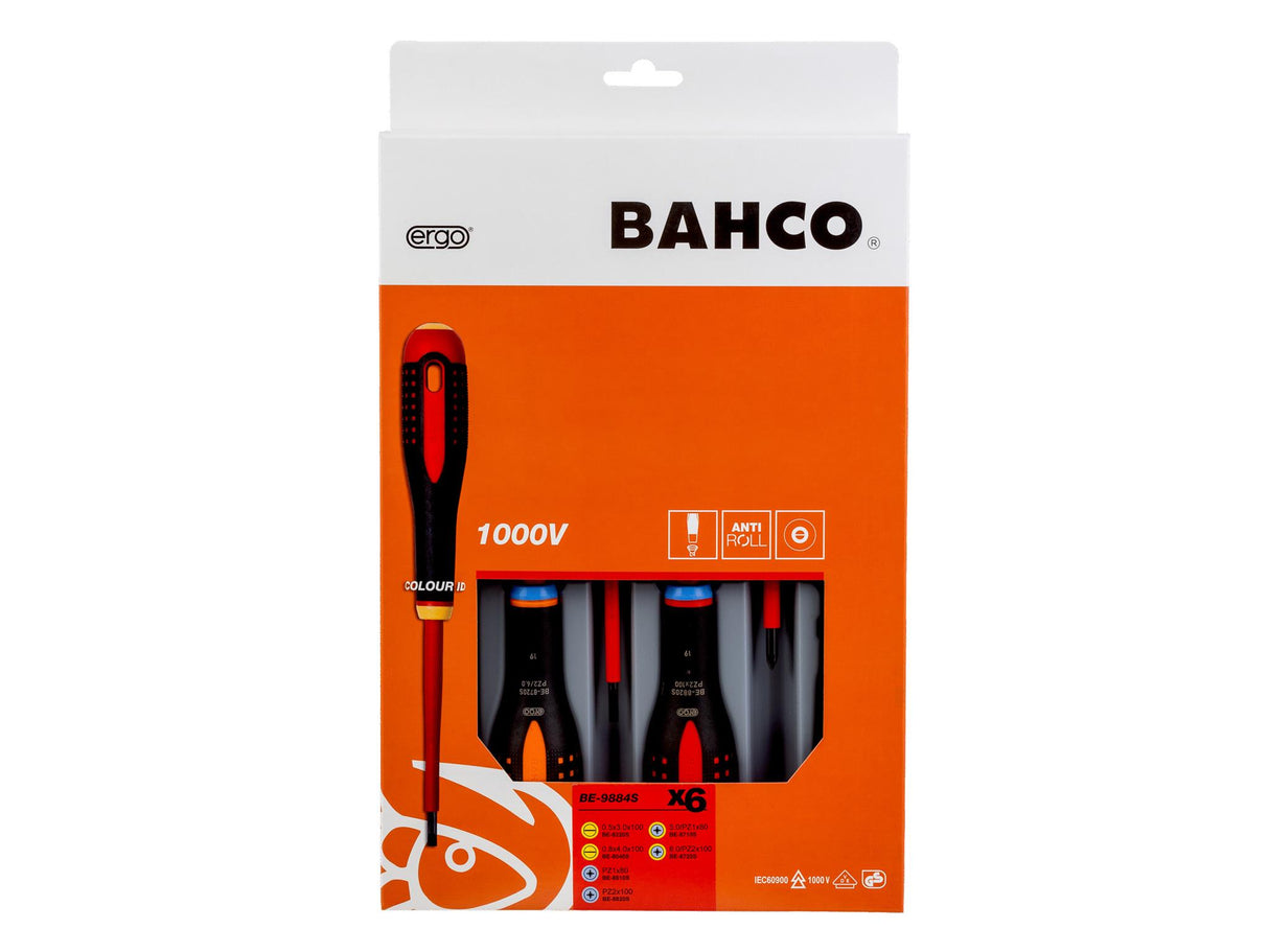 Bahco BE-9884S ERGO VDE Insulated Screwdriver Set, 6 Piece