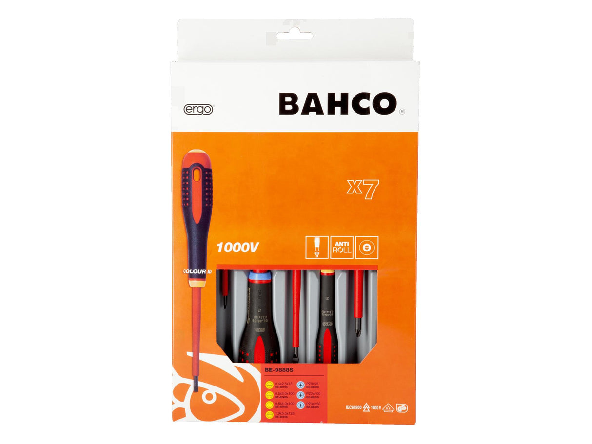 Bahco BE-9888S ERGO VDE Insulated Screwdriver Set, 7 Piece
