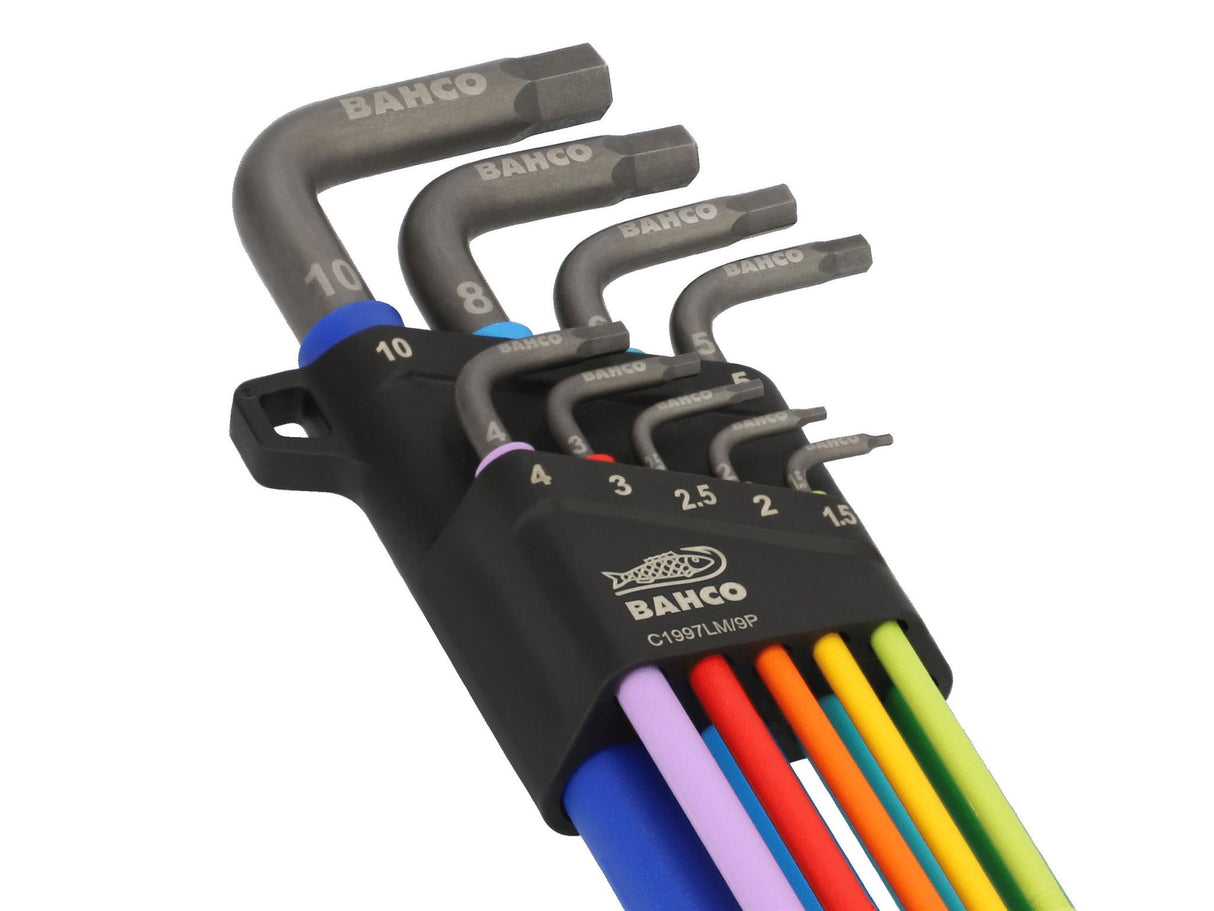 Bahco C1997LM/9P Metric Long Ball End Coloured Hex L-Key Set, 9 Piece
