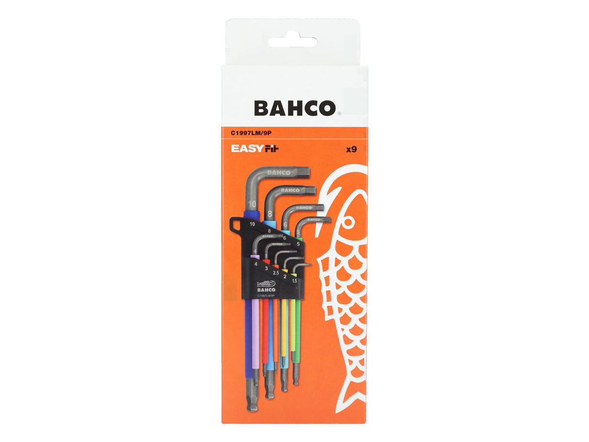 Bahco C1997LM/9P Metric Long Ball End Coloured Hex L-Key Set, 9 Piece