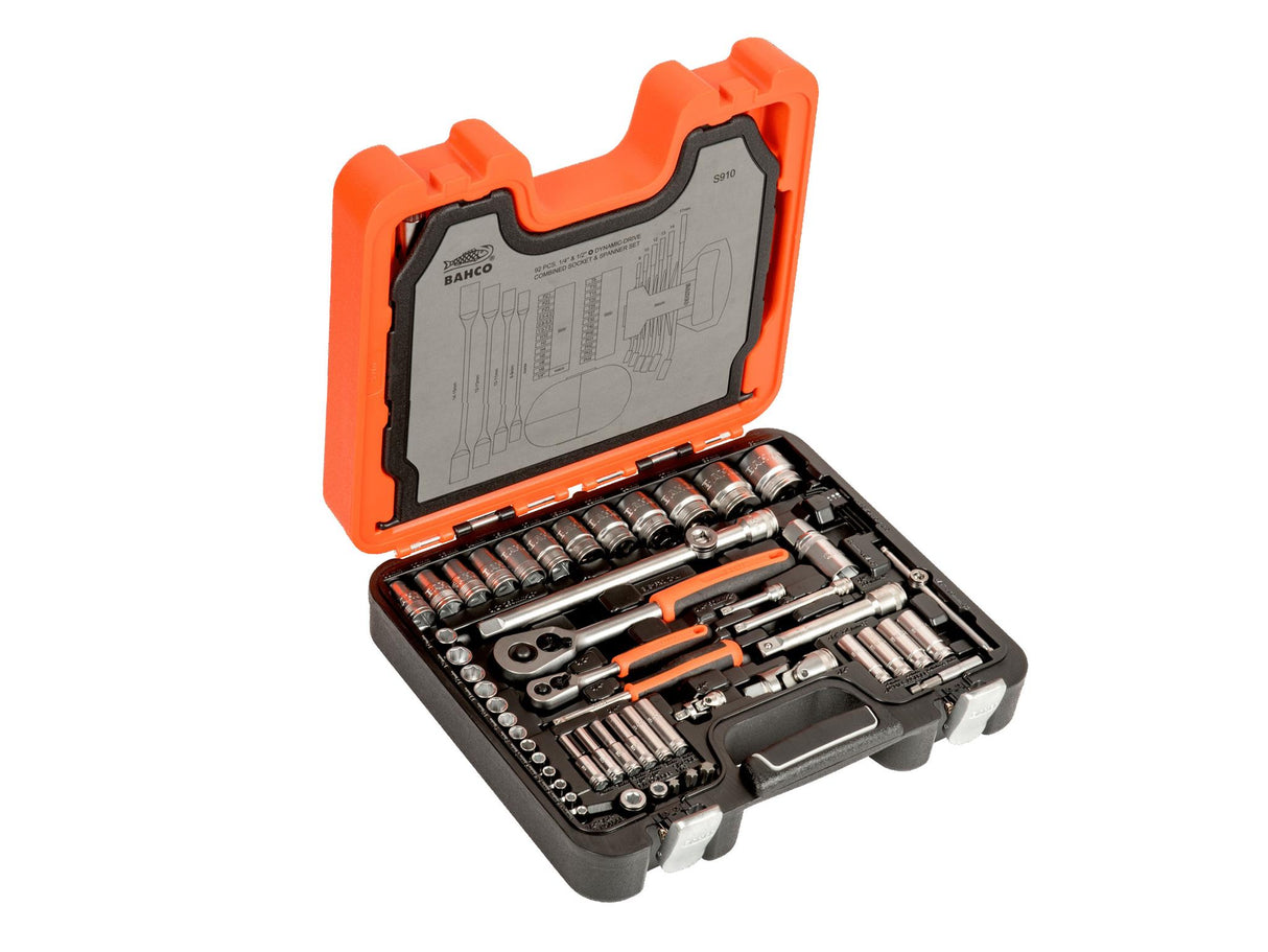 Bahco S910 1/4 & 1/2in Drive Socket & Spanner Set, 92 Piece