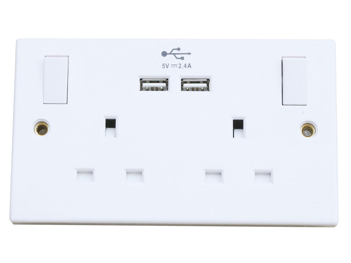 Dencon Switched Socket 2-Gang + 2 USB Ports 13A