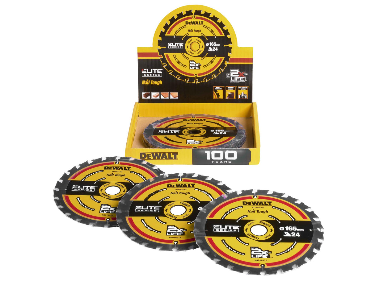 DEWALT 24T ELITE Series 165mm Circular Saw Blade CDU (10 Blades)