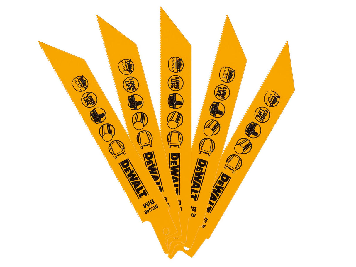 DEWALT Bi-Metal Reciprocating Blade for Metal Cordless 152mm x 18 TPI (Pack 5)