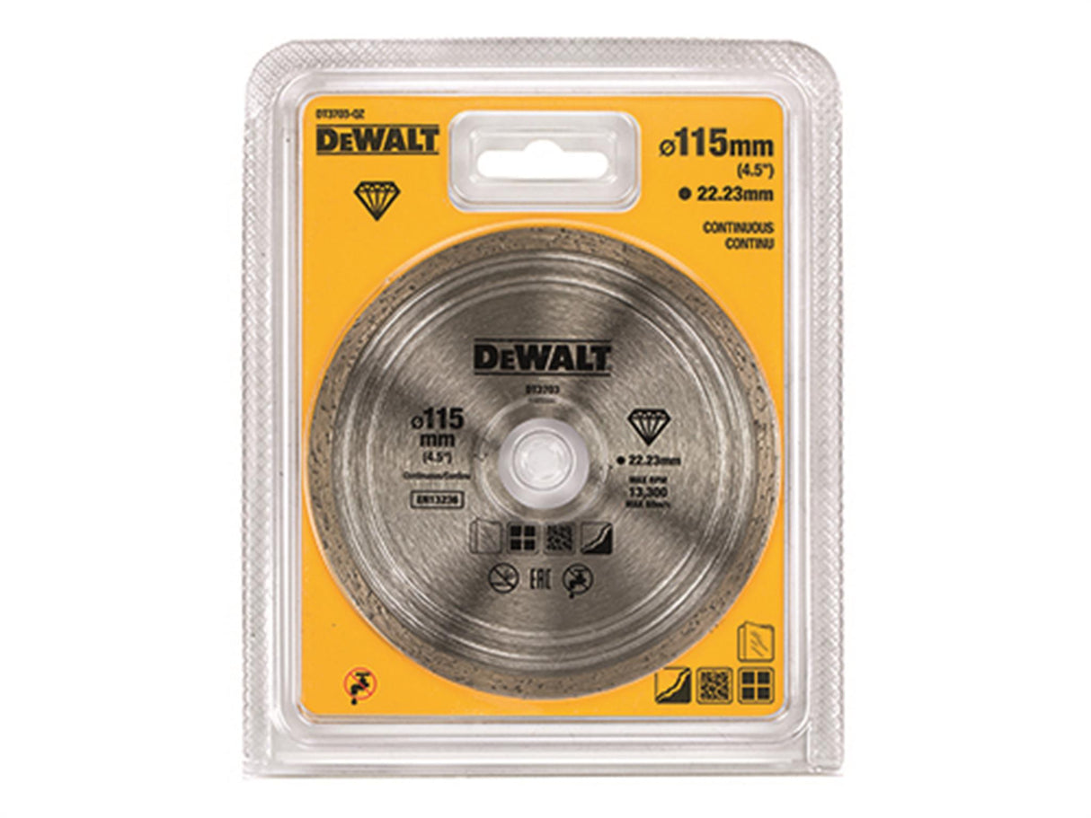 DeWALT Power Tools DT3711 Continuous Rim Diamond Cutting Disc 115 x 22.23mm
