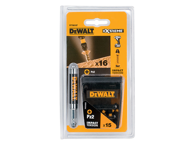 DEWALT Extreme Impact Torsion Bits PZ2 (Tic Tac Box 15) and Holder