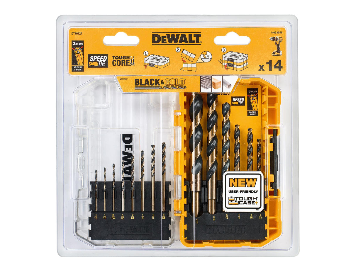 DEWALT DT70727 Black & Gold HSS Drill Set, 14 Piece
