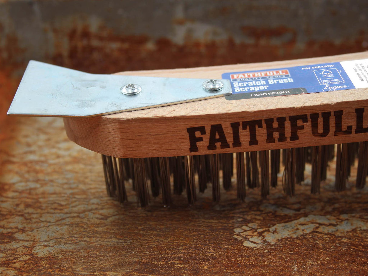 Faithfull Lightweight Scratch Brush with Scraper, Four Row