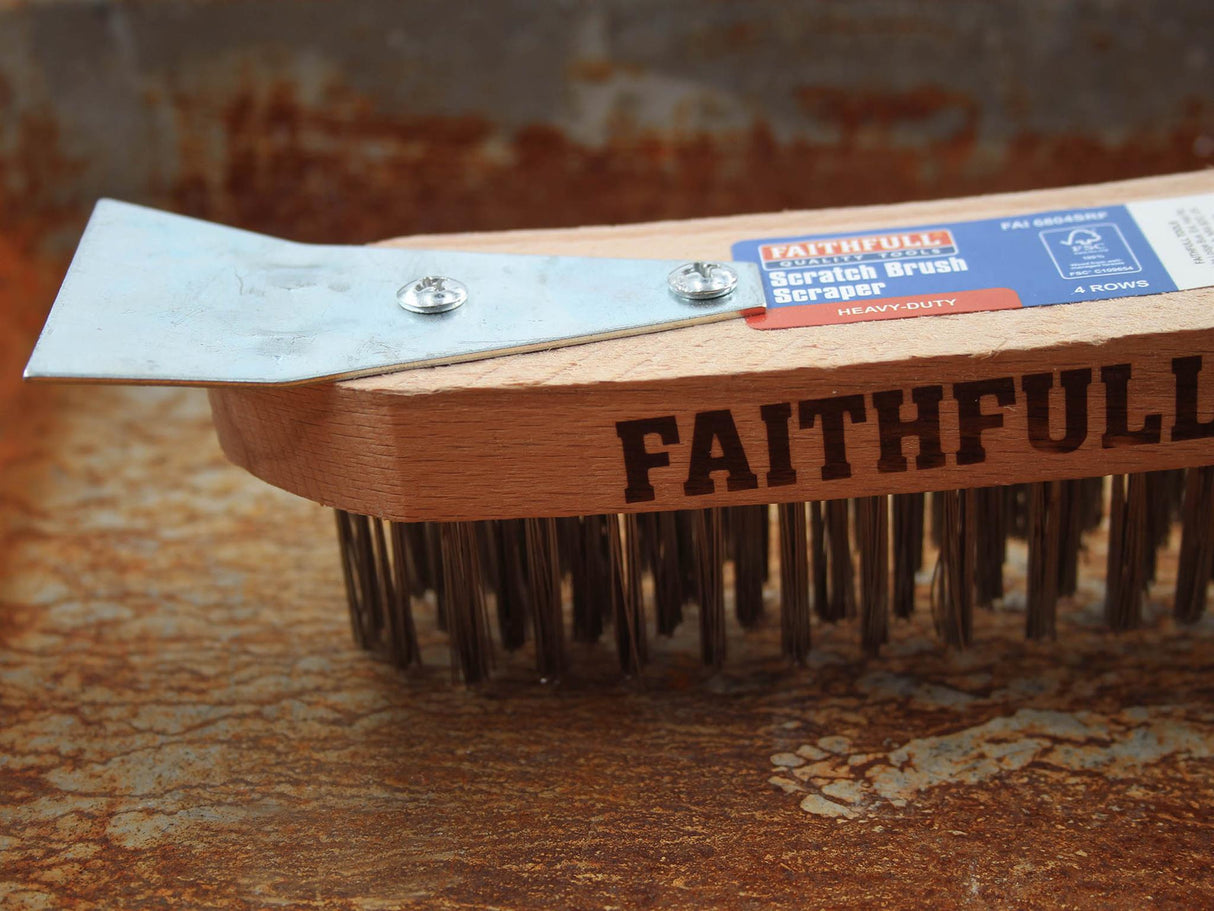 Faithfull Heavy-Duty Scratch Brush with Scraper - 4 Row