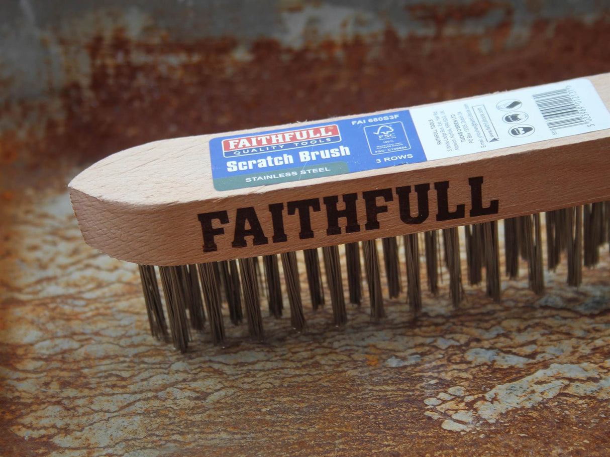 Faithfull Heavy-Duty Stainless Steel Scratch Brush - 3 Row