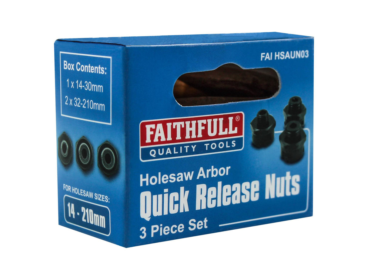 Faithfull Holesaw Arbor Quick Release Nut Set, 3 Piece
