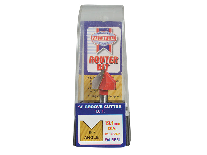 Faithfull Router Bit TCT V-Groove 13.0mm x 19.1mm 1/4in Shank