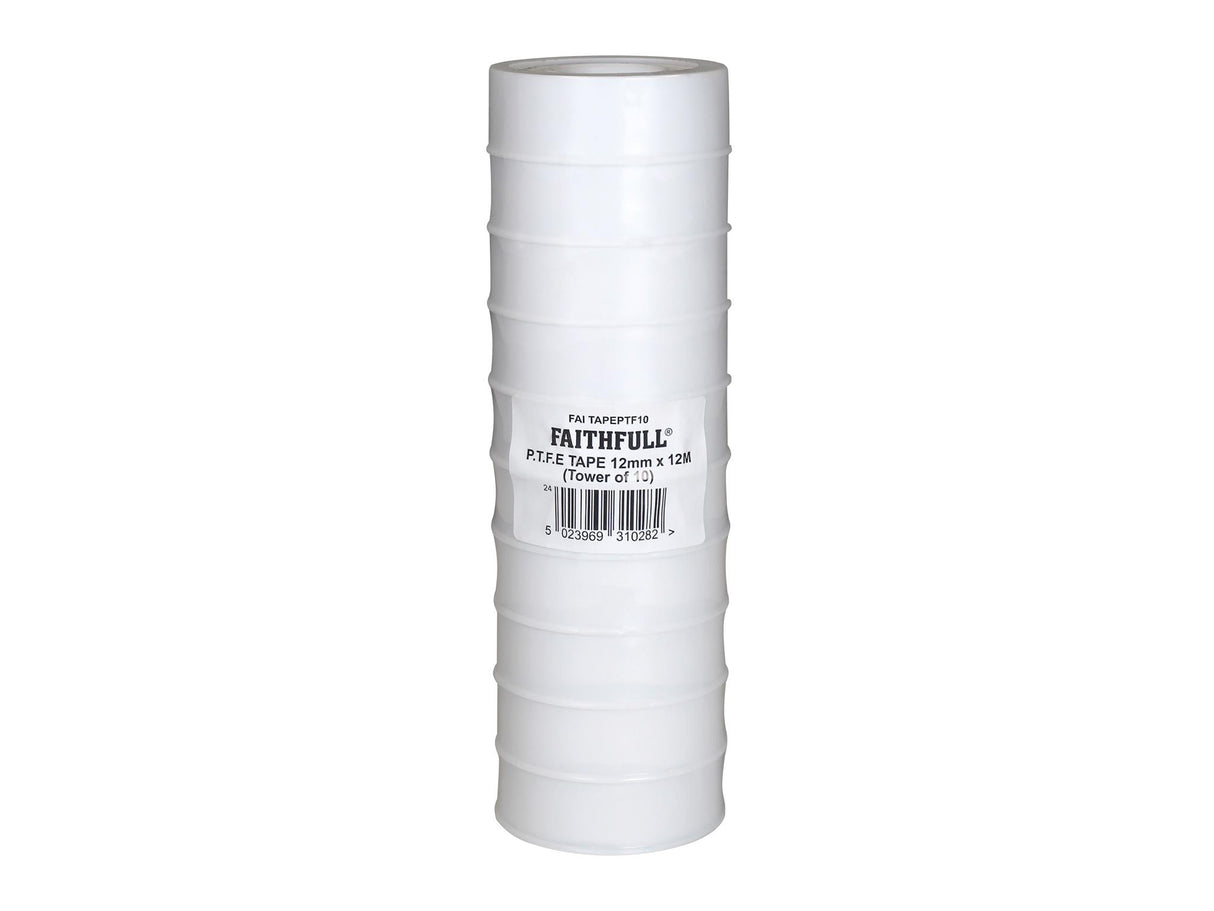 Faithfull P.T.F.E Tape 12mm x 12m White (Pack 10)