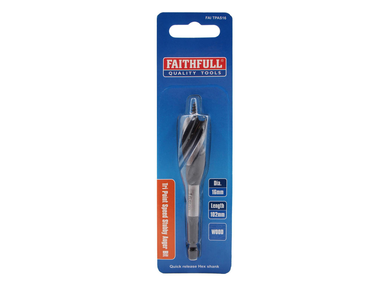 Faithfull Tri-Point Speed Auger Bit, Stubby