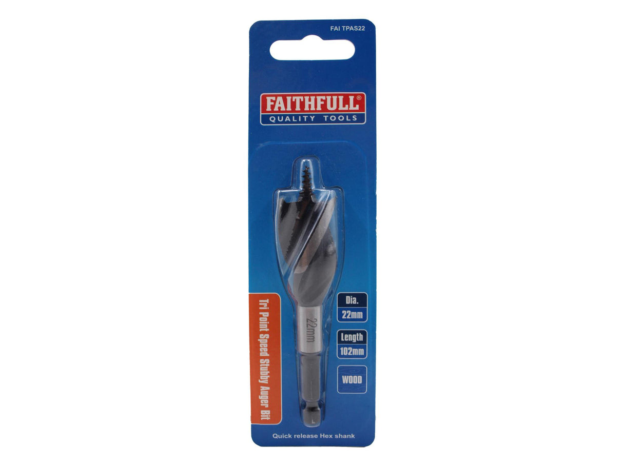 Faithfull Tri-Point Speed Auger Bit, Stubby