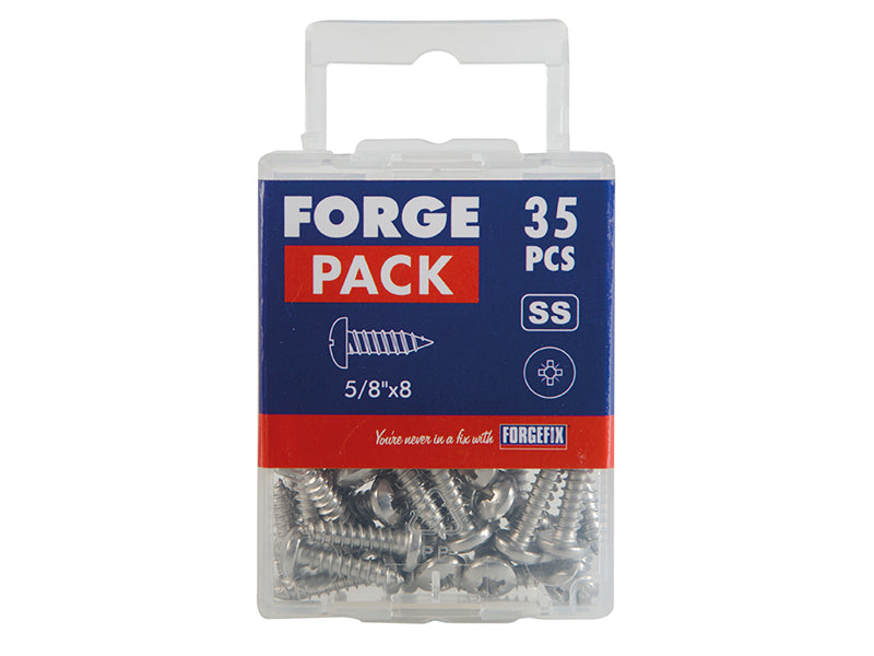 ForgeFix Self-Tapping Screws, Pozi, Pan Head, A2 Stainless Steel