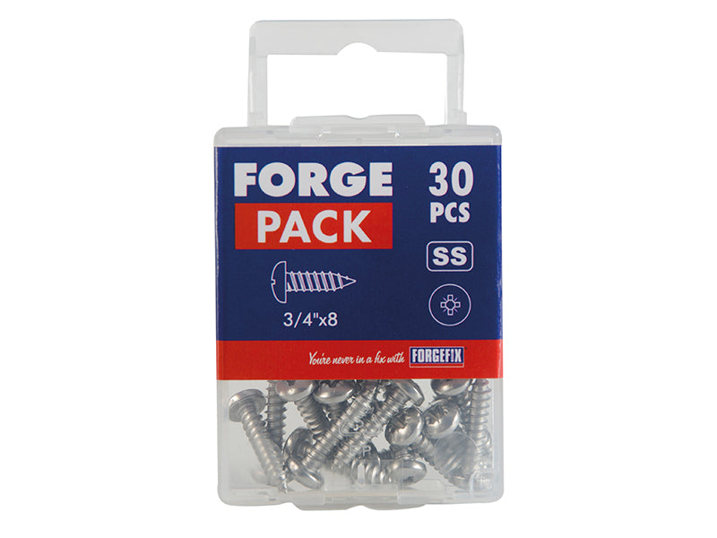 ForgeFix Self-Tapping Screws, Pozi, Pan Head, A2 Stainless Steel