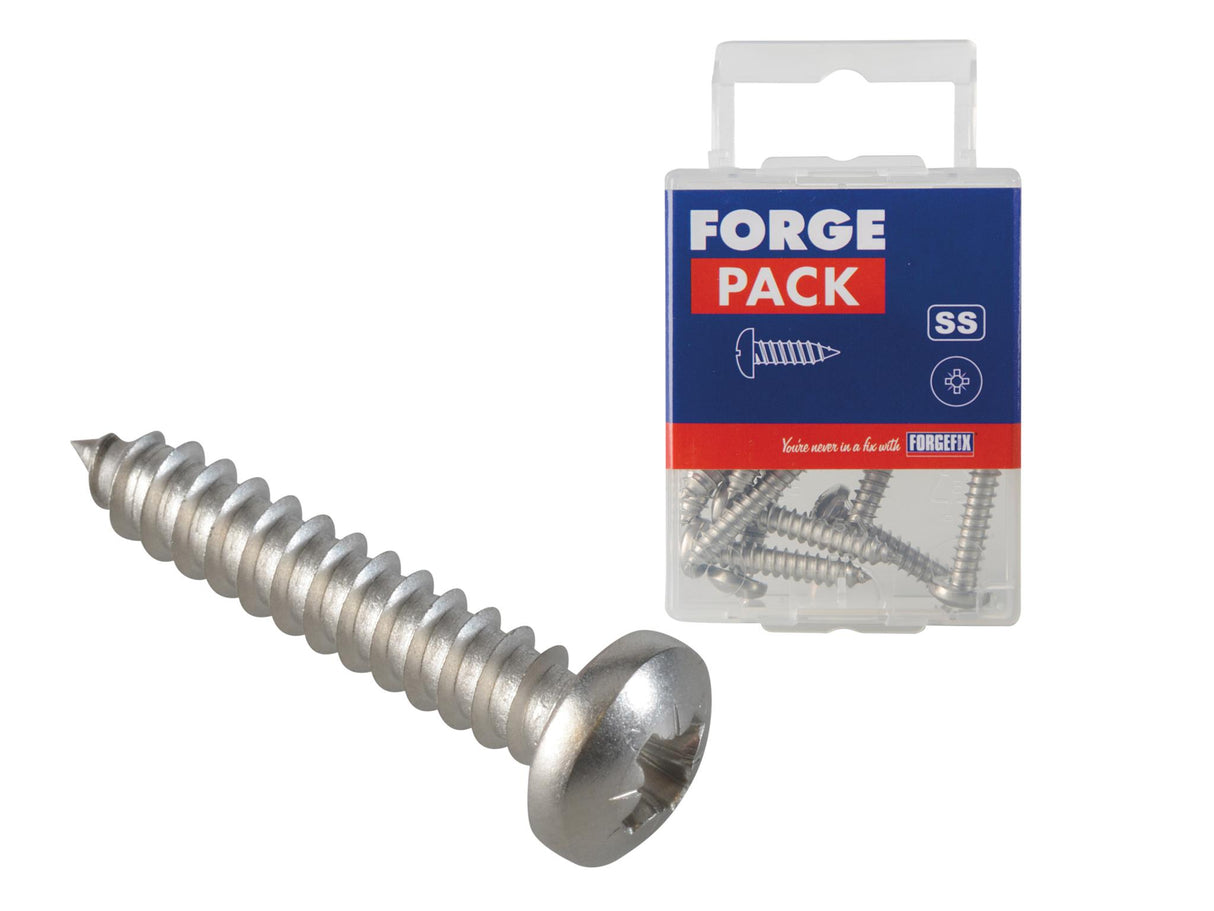 ForgeFix Self-Tapping Screws, Pozi, Pan Head, A2 Stainless Steel