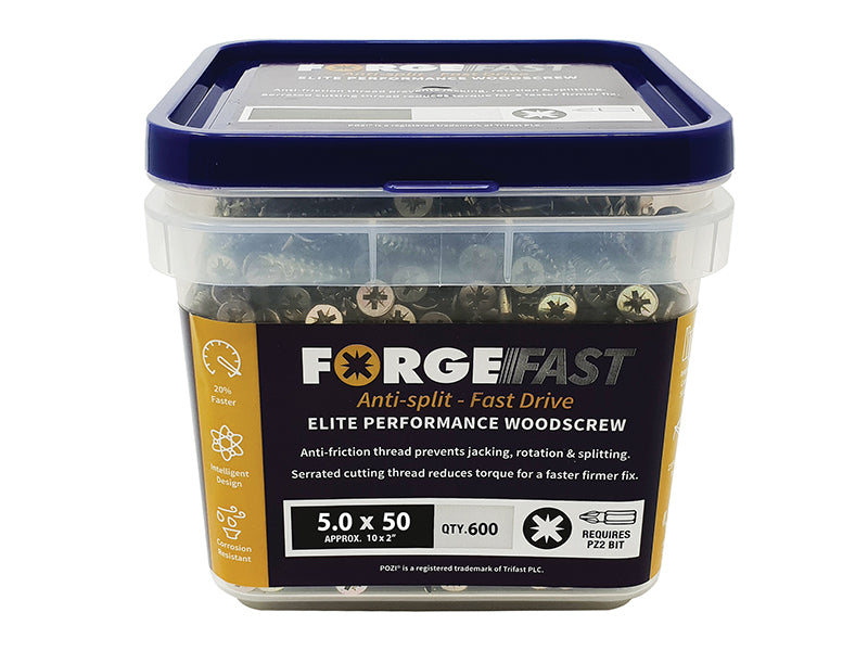 ForgeFix ForgeFast Pozi Compatible Wood Screws, Tub