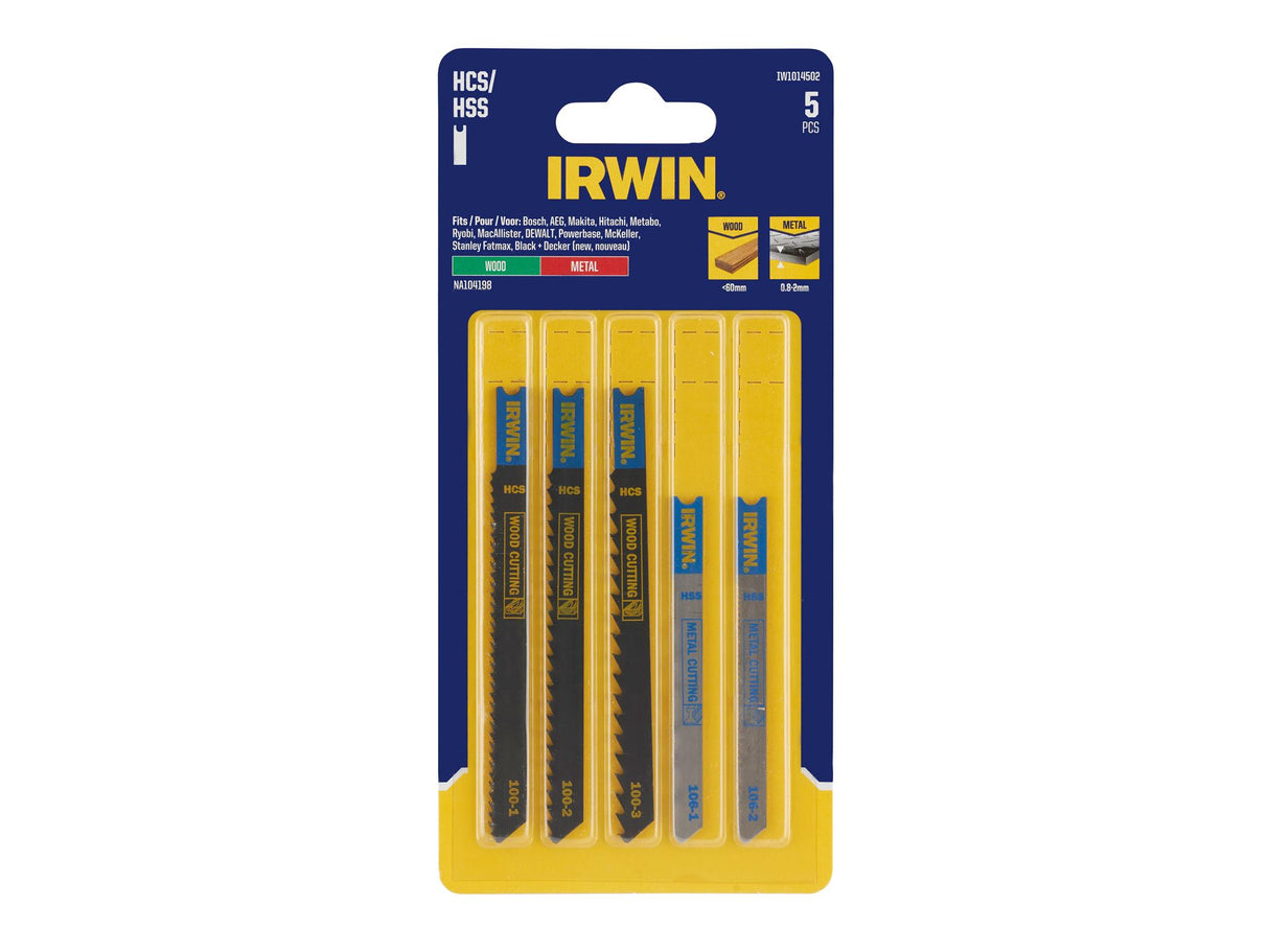 IRWIN® HCS/HSS U-Shank Jigsaw Blade Set, 5 Piece