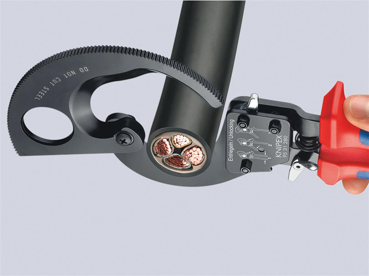 Knipex 95 31 Series Ratchet Action Cable Shears, Multi-Component Grip