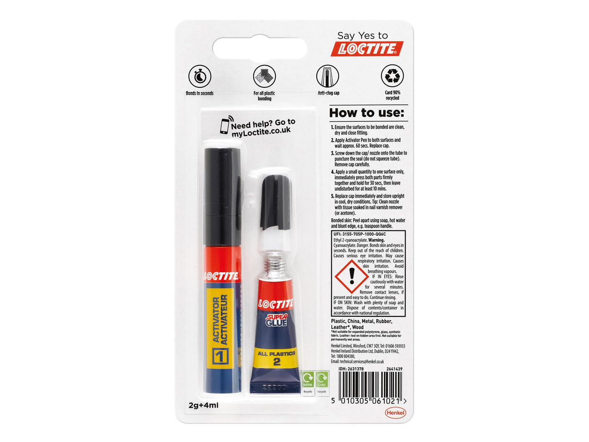 Loctite All Plastics Super Glue, Tube 4ml + Pen 2g