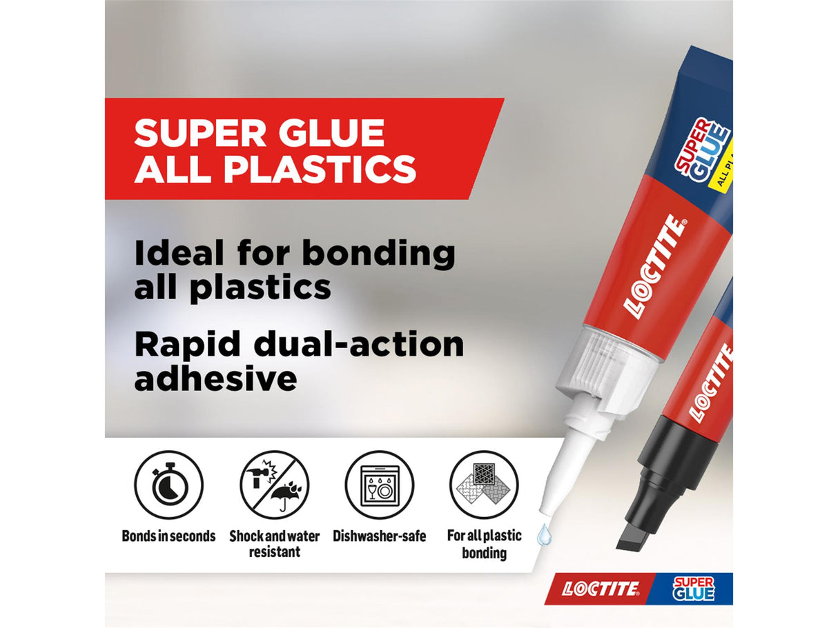 Loctite All Plastics Super Glue, Tube 4ml + Pen 2g