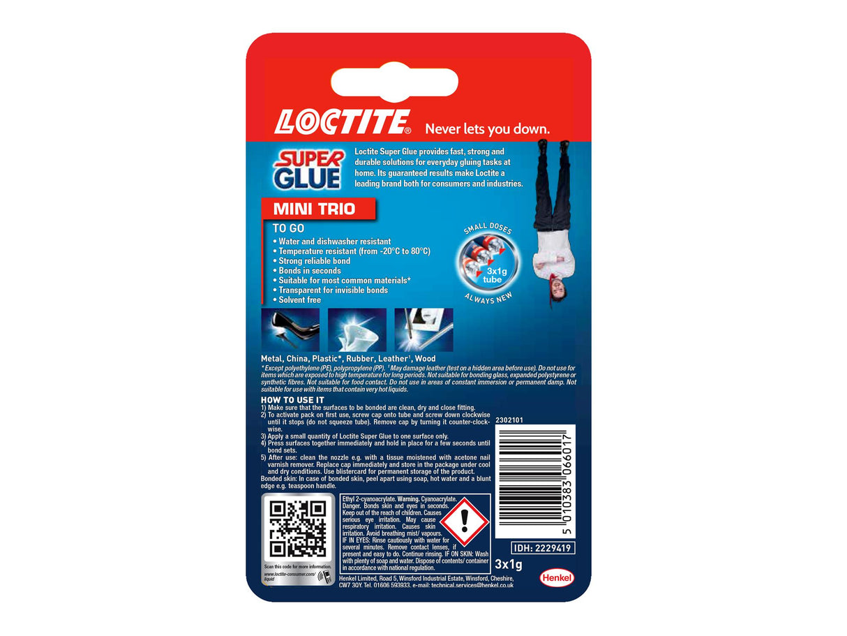 Loctite Superglue Mini Trio Tube 3 x 1g
