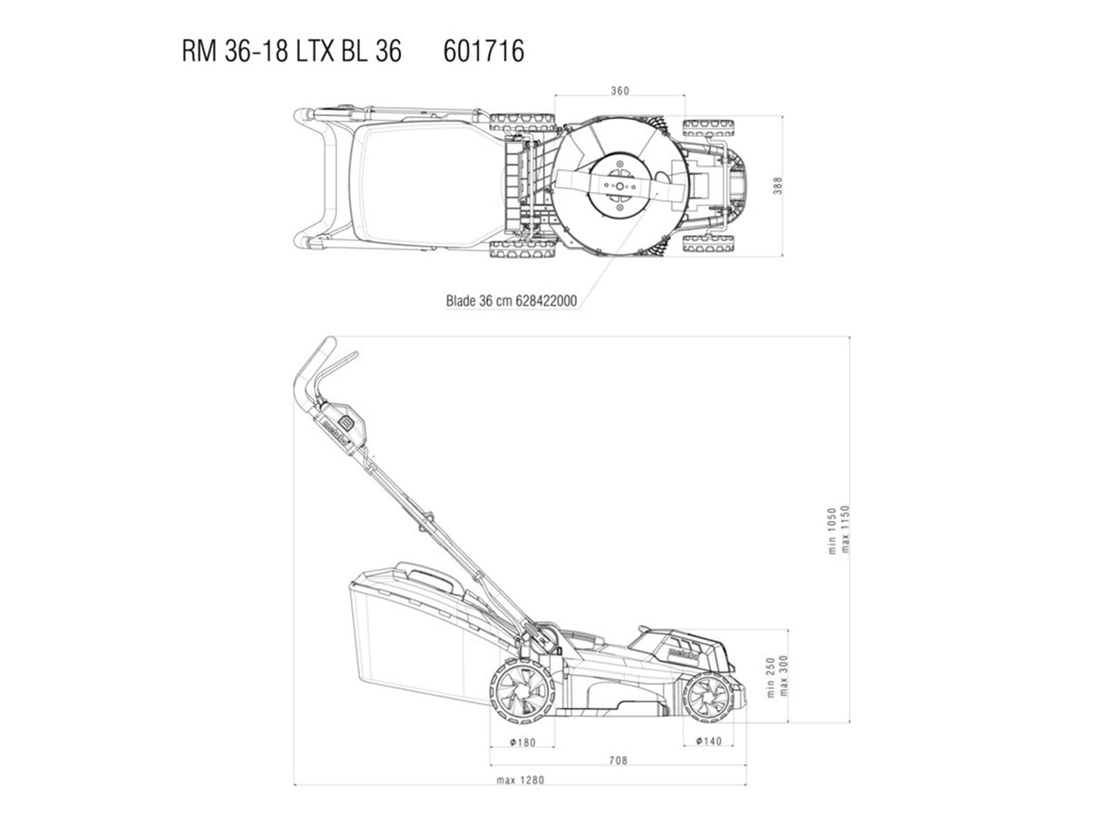 Metabo RM 36-18 LTX BL 36 Lawn Mower 18V Bare Unit