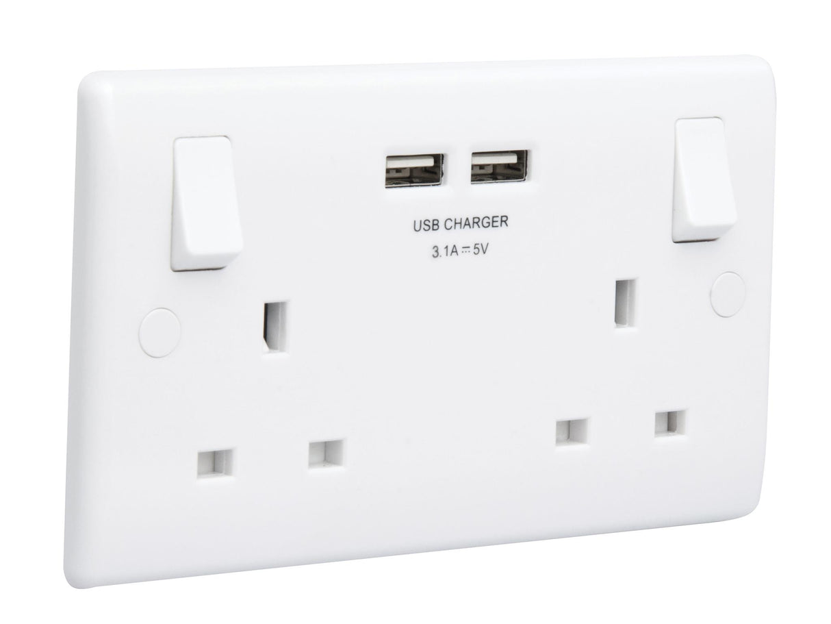 Masterplug Switched Socket 2-Gang 13A with 2 x USB Ports