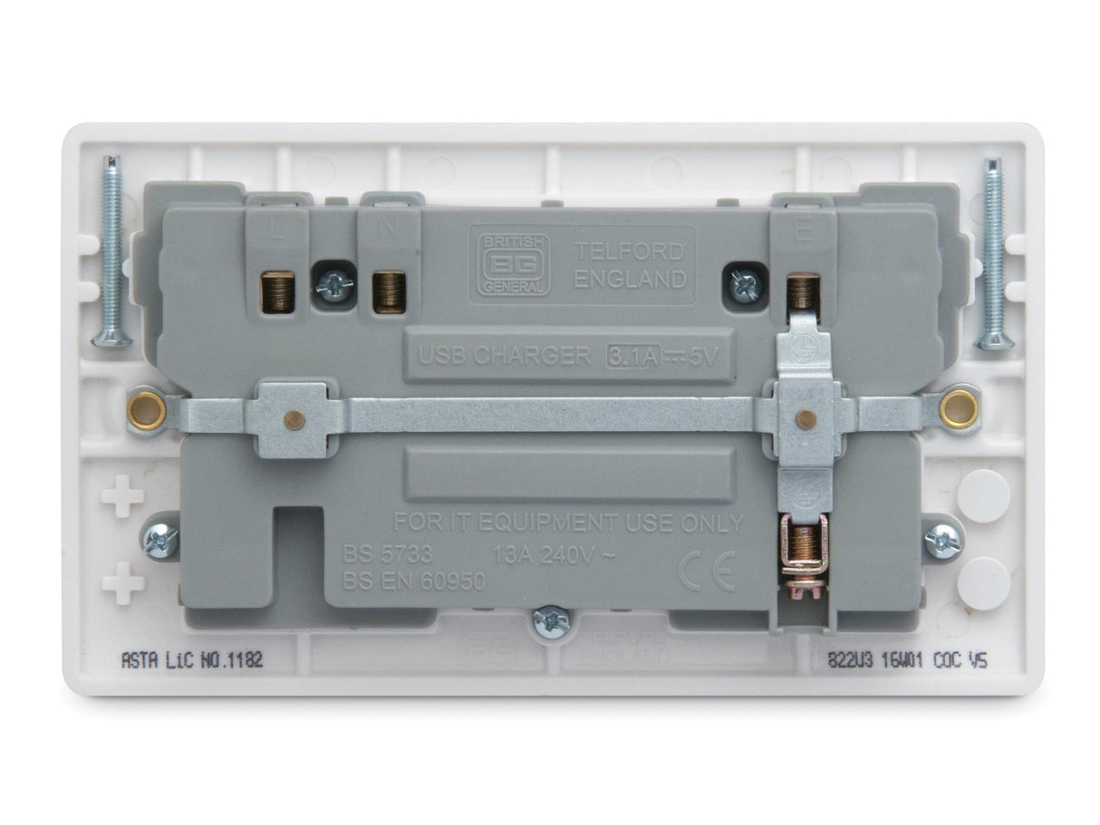 Masterplug Switched Socket 2-Gang 13A with 2 x USB Ports