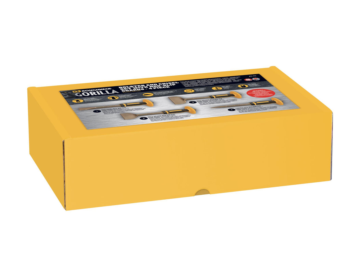 Roughneck Bolster & Chisel Set with Non-Slip Guards, 4 Piece