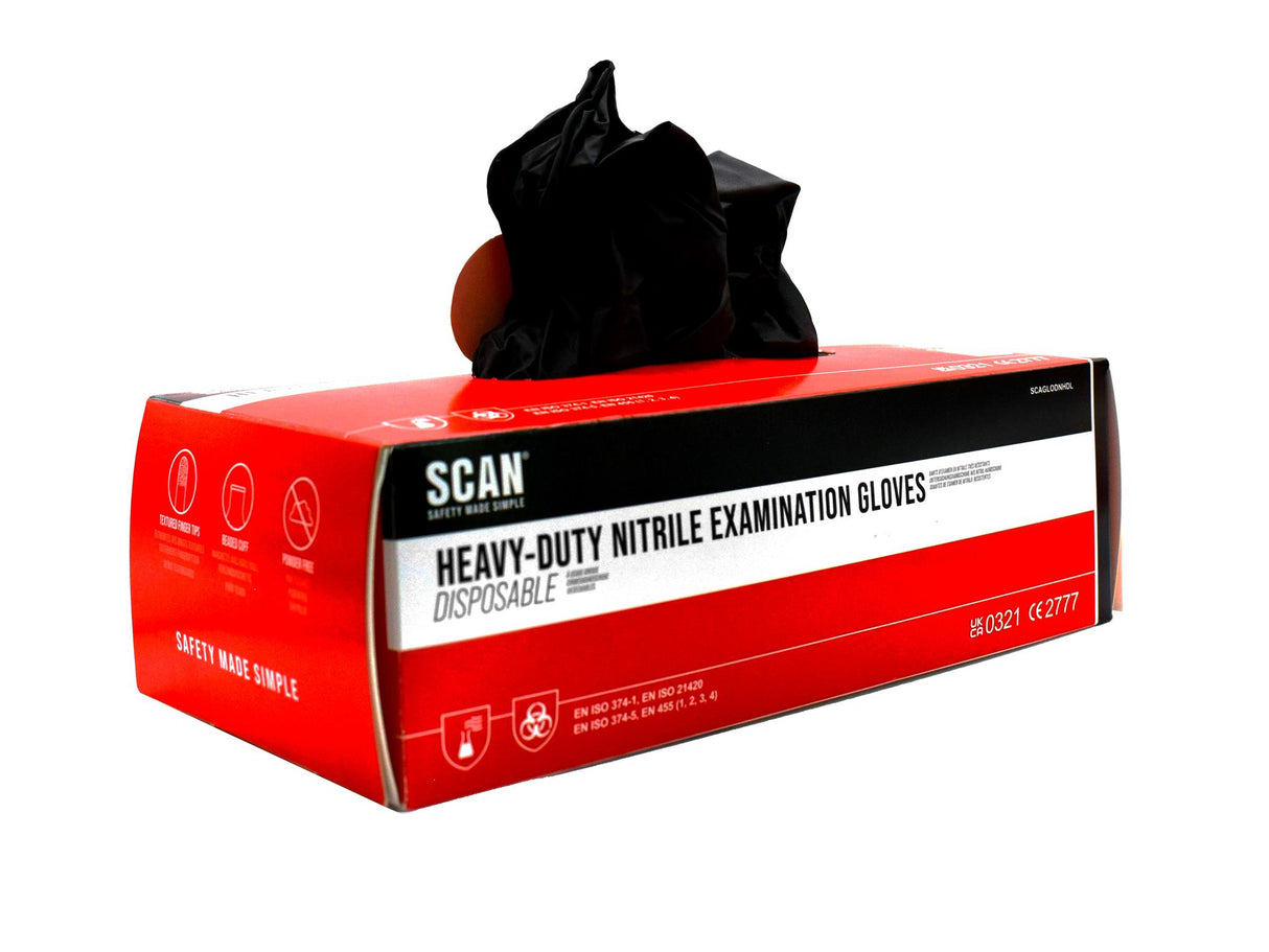 Scan Heavy-Duty Nitrile Disposable Gloves, Black