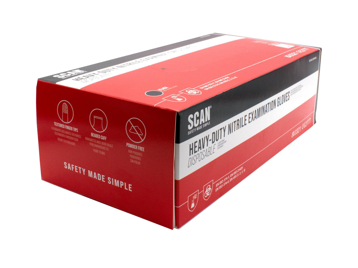 Scan Heavy-Duty Nitrile Disposable Gloves, Black