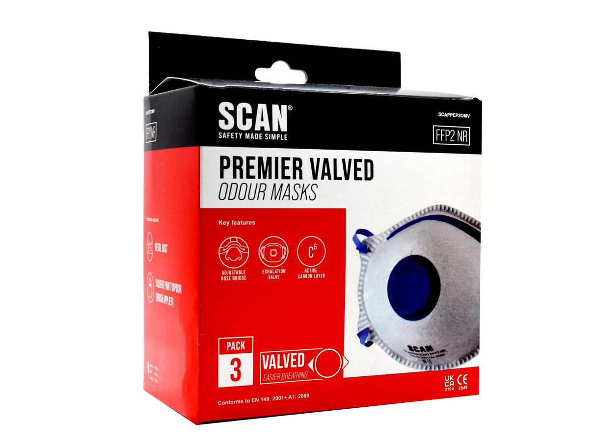 Scan Moulded Disposable Odour Mask Valved FFP2 Protection (Pack 3)