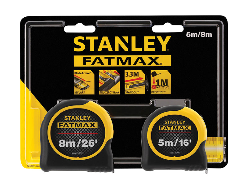 STANLEY® FatMax® Classic Tape Twin Pack 5m/16ft + 8m/26ft (Width 32mm)