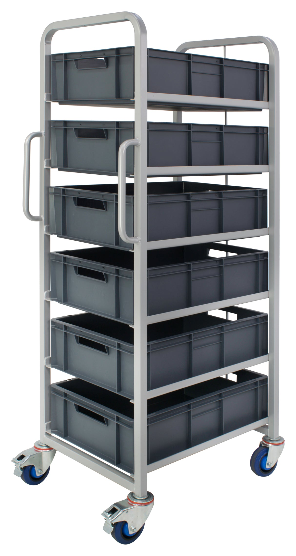6-Tier Euro Container Tray Trolley - INC 6 x 30L Containers - 600X400X170mm
