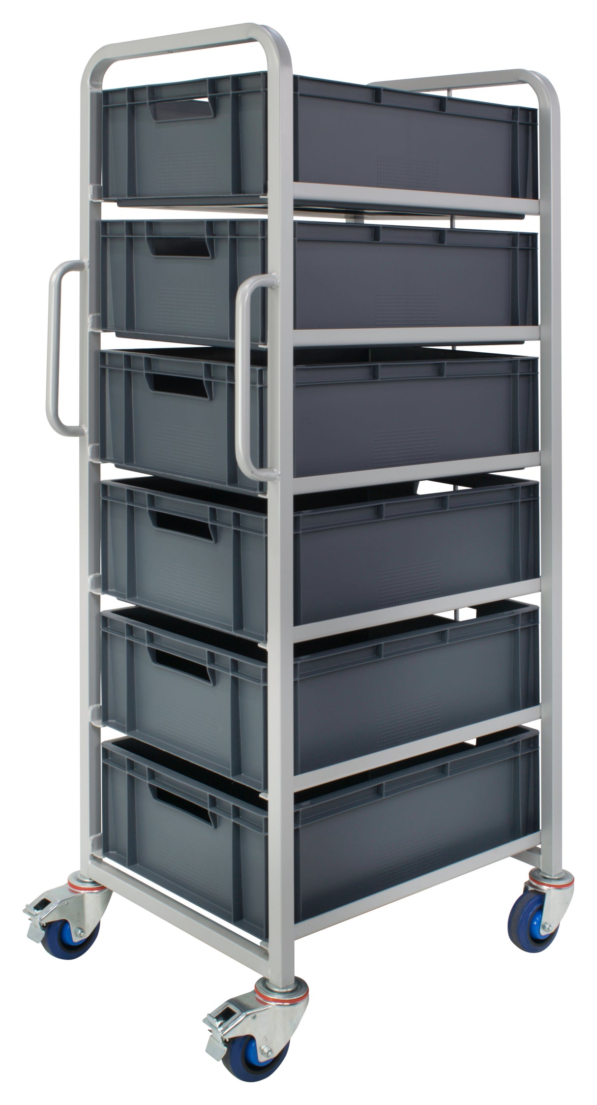 6-Tier Euro Container Tray Trolley - INC 6 x 40L Containers - 600X400X200mm