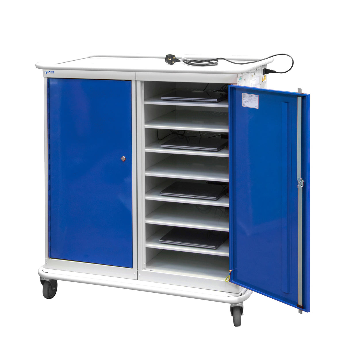 Large Laptop & Tablet Storage Trolley 1200x1040x660 - 16 Tiers, 2 Doors - Blue