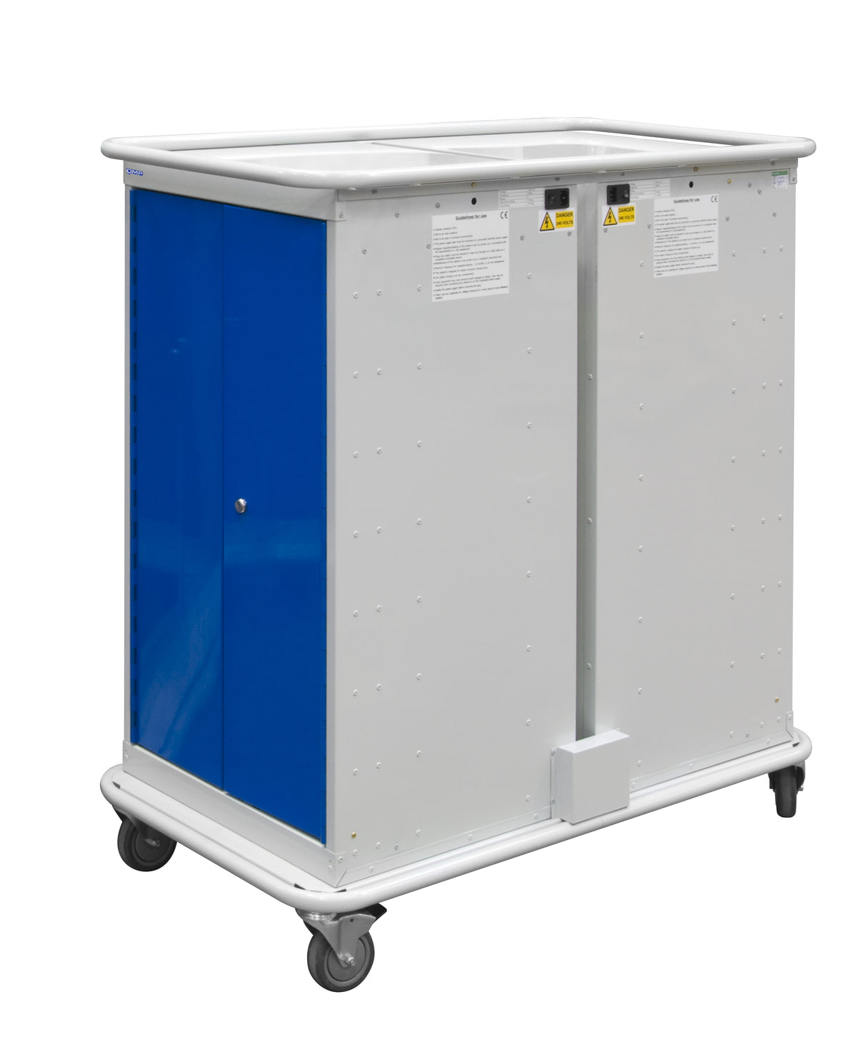 Narrow Aisle Laptop & Tablet Storage Trolleys 1200x525x1220 - 16 Tiers, 4 Doors - Blue