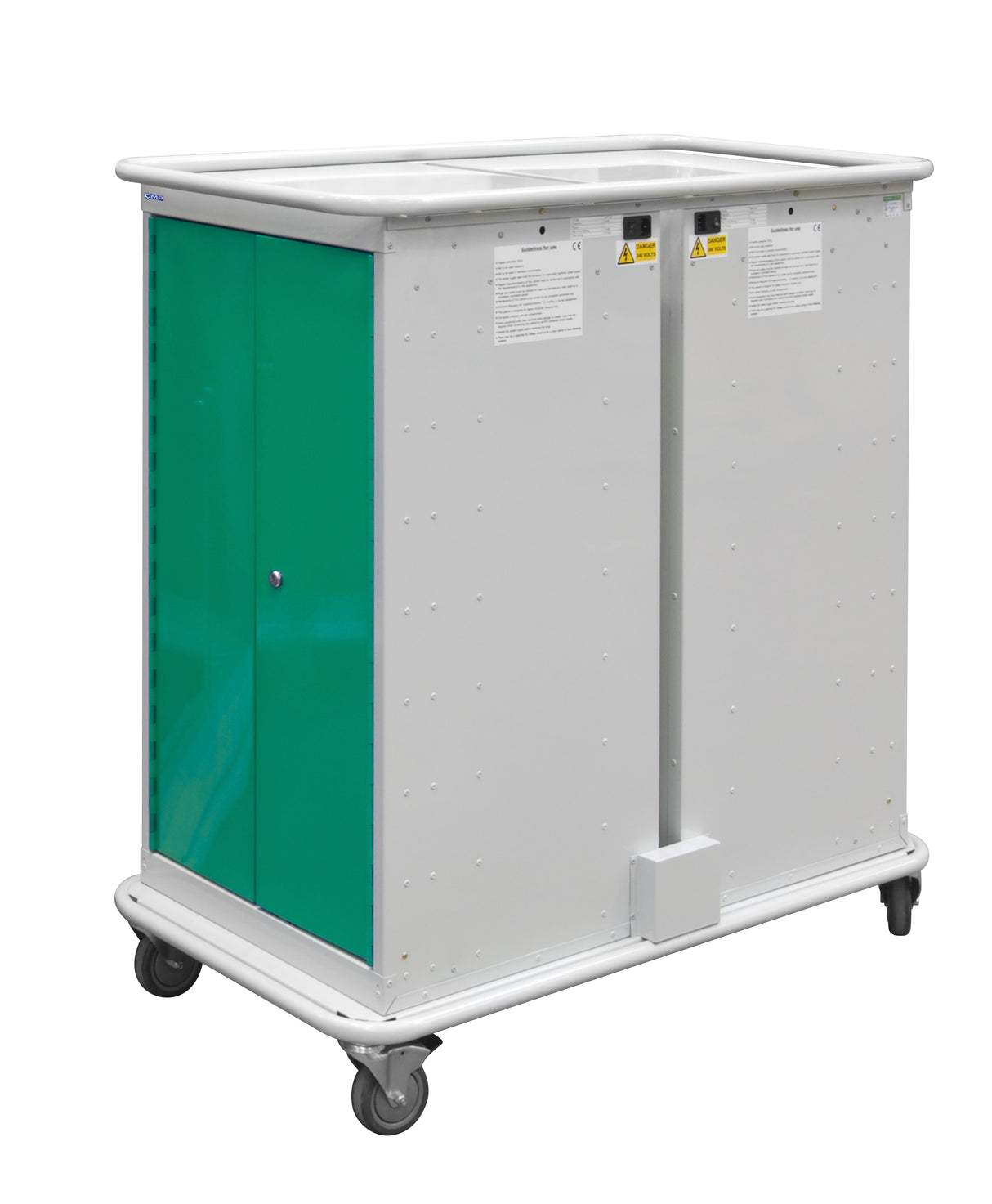 Narrow Aisle Laptop & Tablet Storage Trolleys 1200x525x1220 - 16 Tiers, 4 Doors - Green